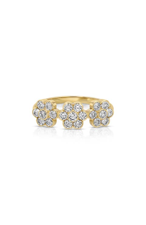 Triple Flower 18k Gold Diamond Ring