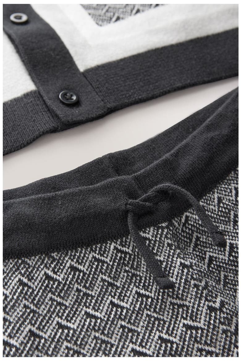 Kids' Mono Geo Short Sleeve Knit Cotton Button-Up Shirt & Drawstring Shorts Set, Alternate, color, BLACK/WHITE