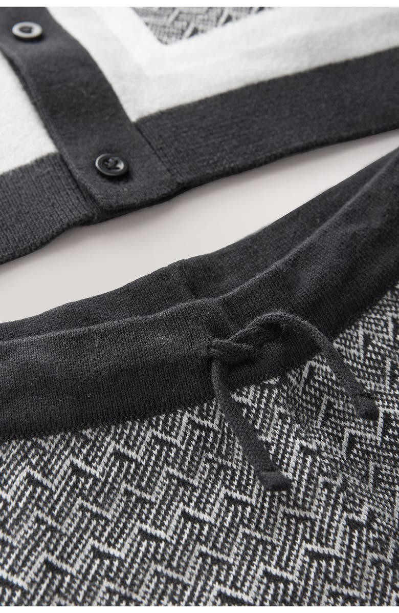 NEXT Kids' Mono Geo Short Sleeve Knit Cotton Button-Up Shirt & Drawstring Shorts Set, Alternate, color, 