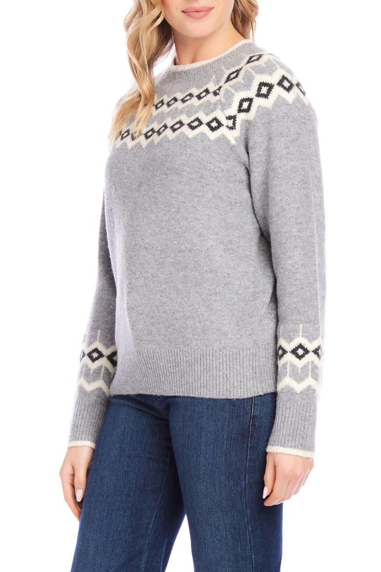 Fair Isle Jacquard Sweater, Alternate, color, GRAY