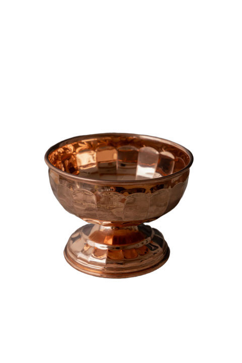Vintage Inspired Copper Pedestal Bowls with Scalloped Panel Design - Set of 2