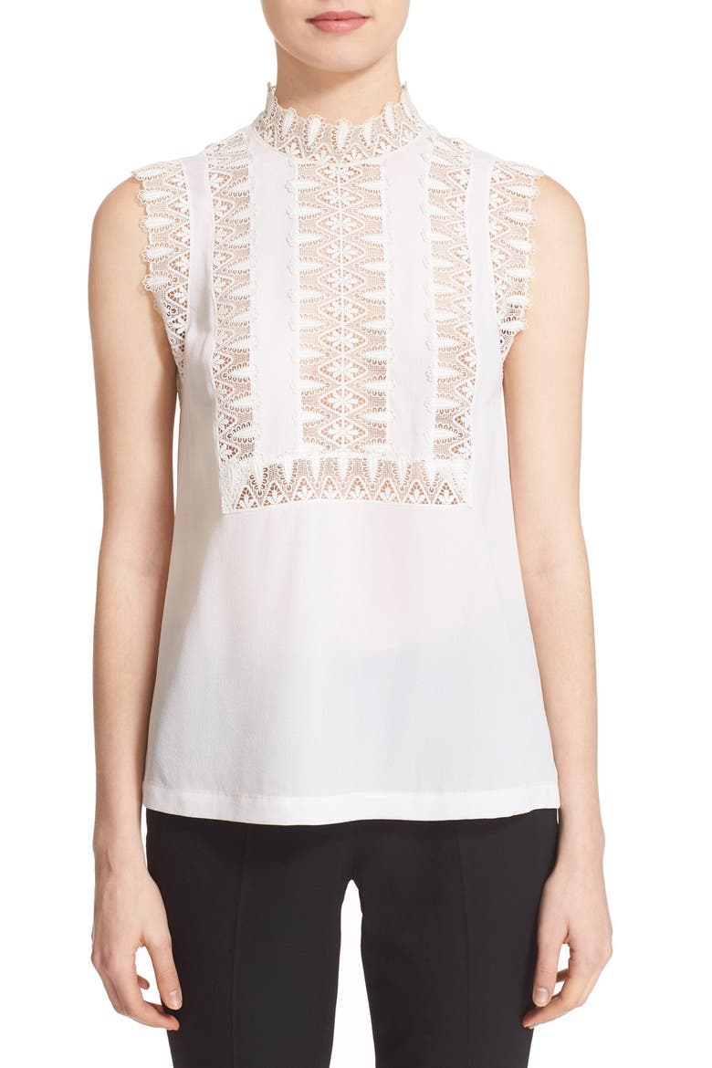 Lace Trim Silk Top, Main, color, OPTIC