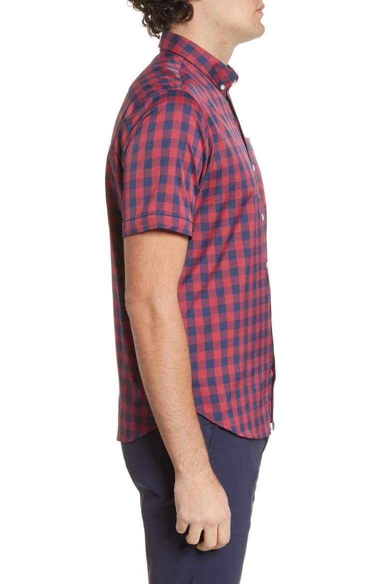 Go Anywhere Check Short Sleeve Button-Up Performance Shirt, Alternate, color, BIKING RED OVERSIZED GINGHAM