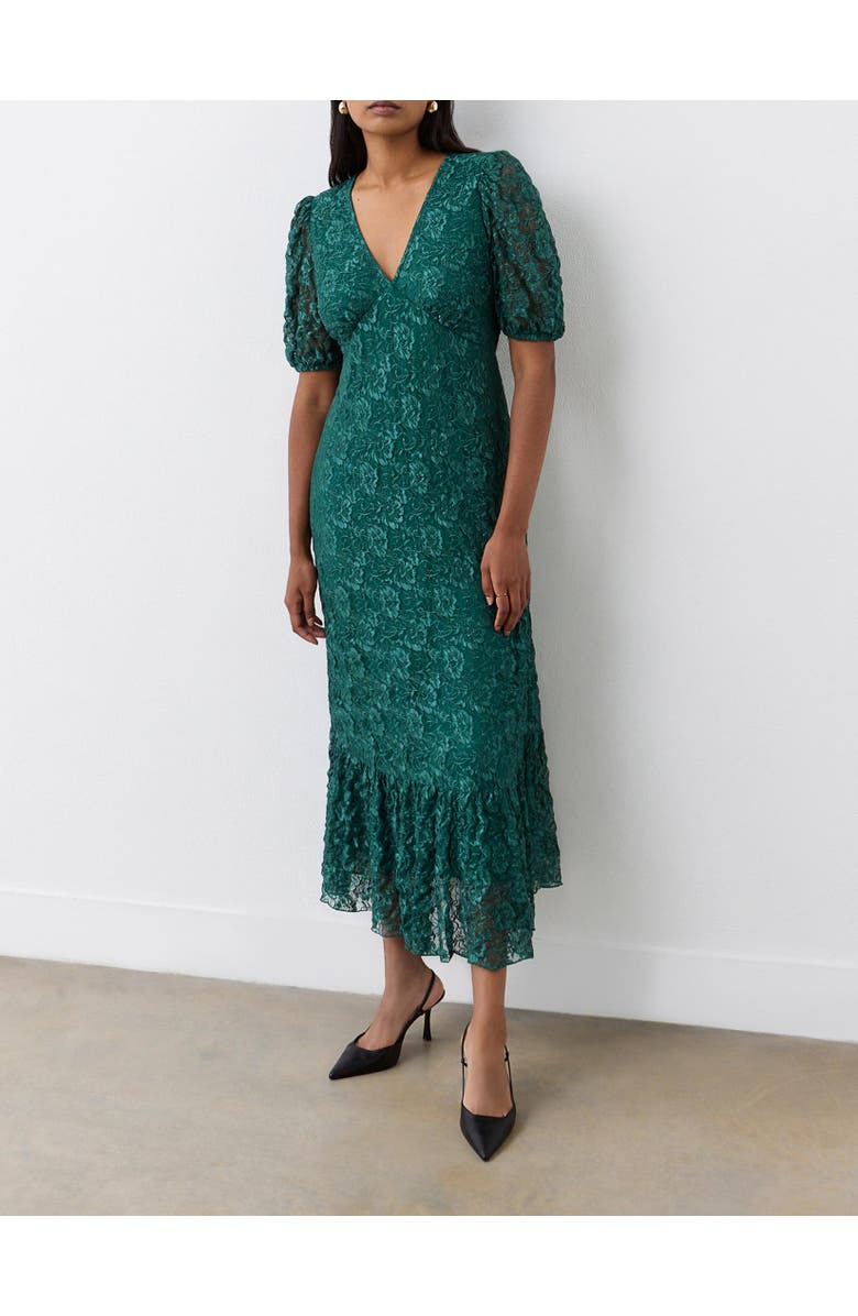 Finery London Loretta 3/4 Sleeve Lace Midi Dress, Alternate, color, Green
