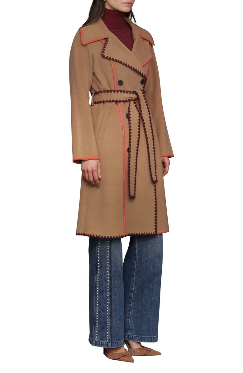 Avec Les Filles Whipstitch Trim Belted Double Face Coat, Alternate, color, Caramel