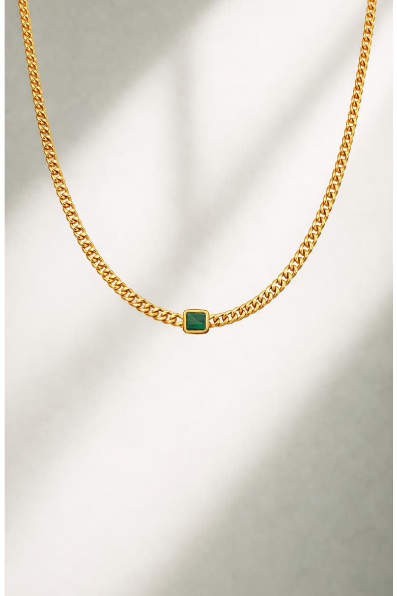Pea Malachite Stone Curb Chain Short Necklace in Gold, Alternate, color, Gold