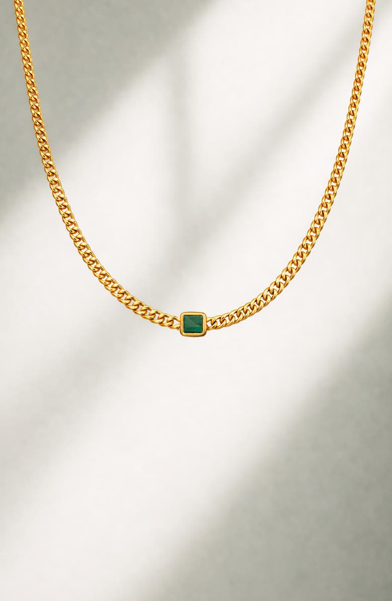 YOJ Pea Malachite Stone Curb Chain Short Necklace in Gold, Alternate, color, Gold