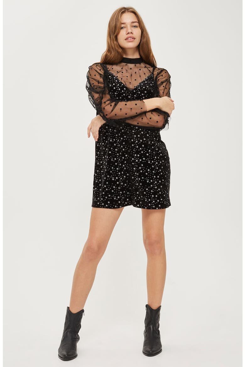 Glitter Star Velvet Slipdress, Alternate, color, BLACK MULTI