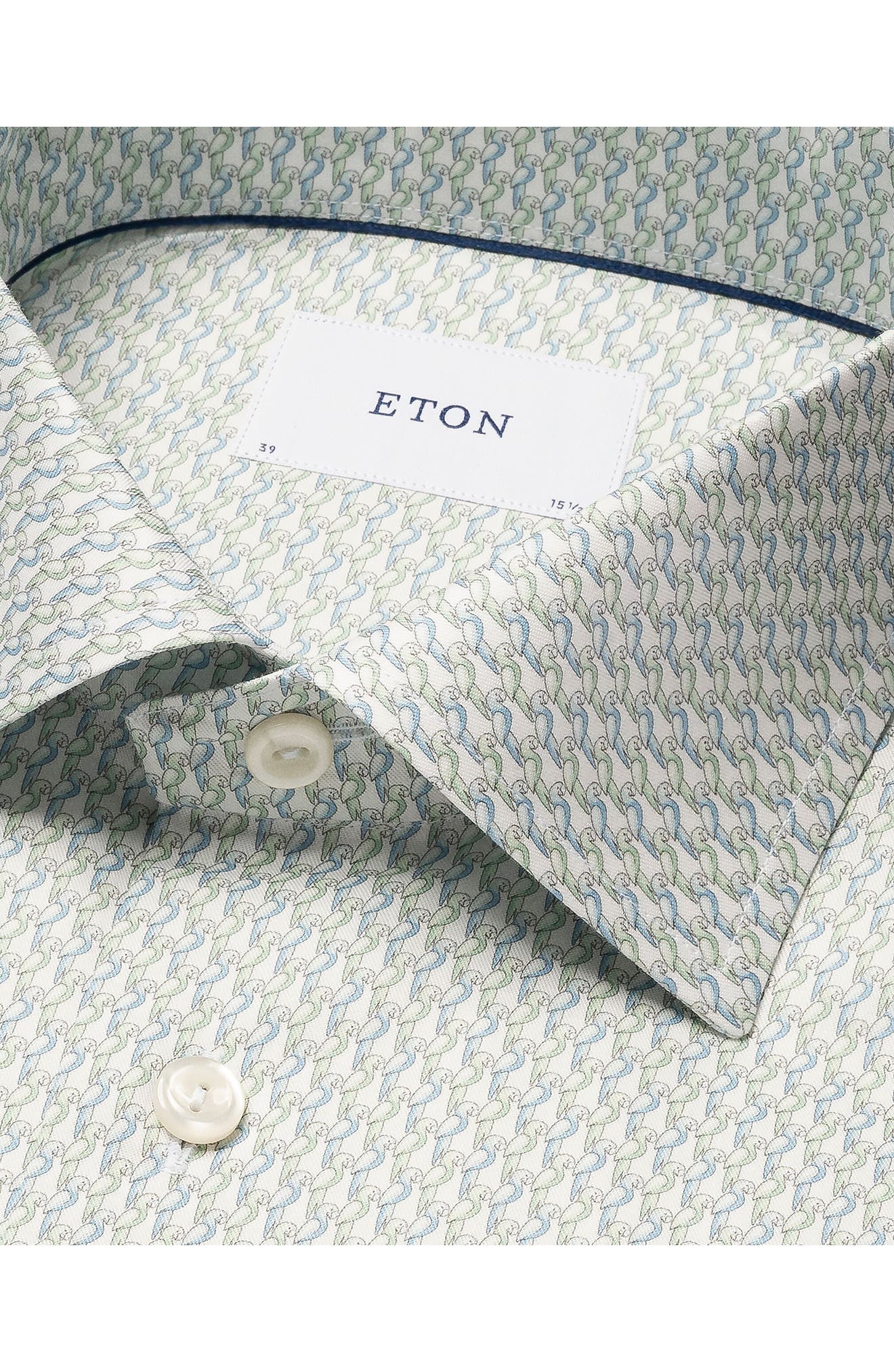 Slim Fit Parrot Print Cotton Dress Shirt