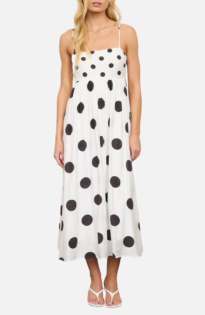 Blu Pepper Polka Dot Mixed Media Midi Dress, Main, color, Black