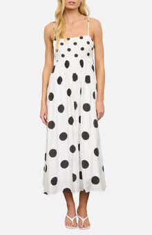 Blu Pepper Polka Dot Mixed Media Midi Dress
