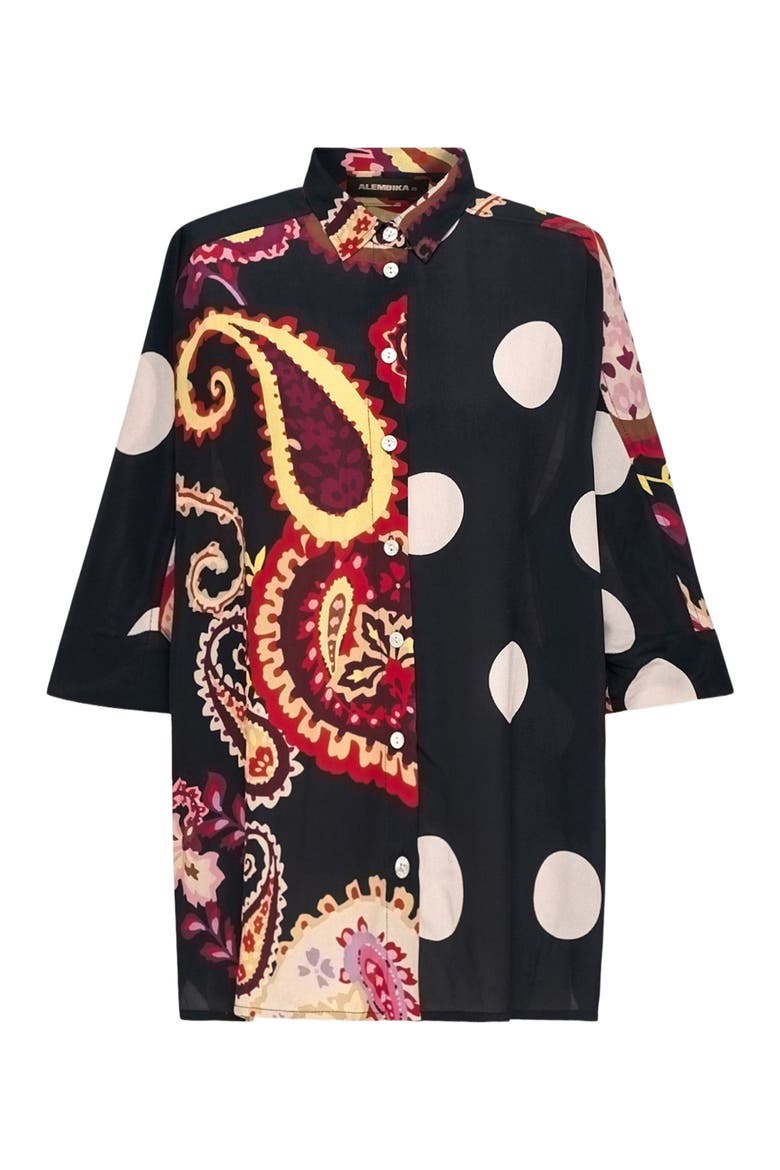 Fiesta mixed print  button-up shirt, Alternate, color, Polka Dots/ Fiesta Print