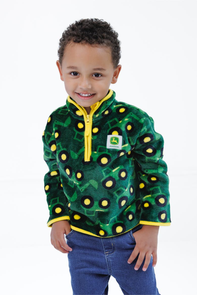 Fleece Quarter-Zip Sweatshirt, Alternate, color, Dark Green Yellow