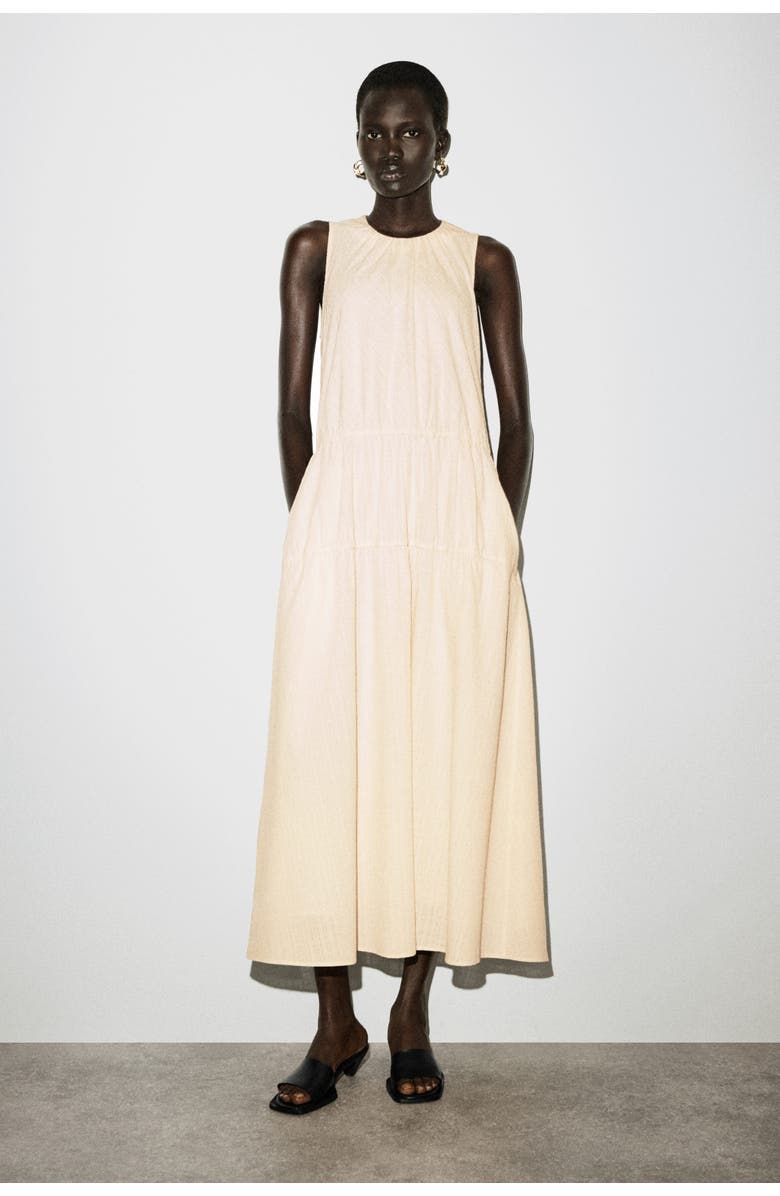 COS Gathered Tiered Cotton Maxi Dress, Main, color, Ivory