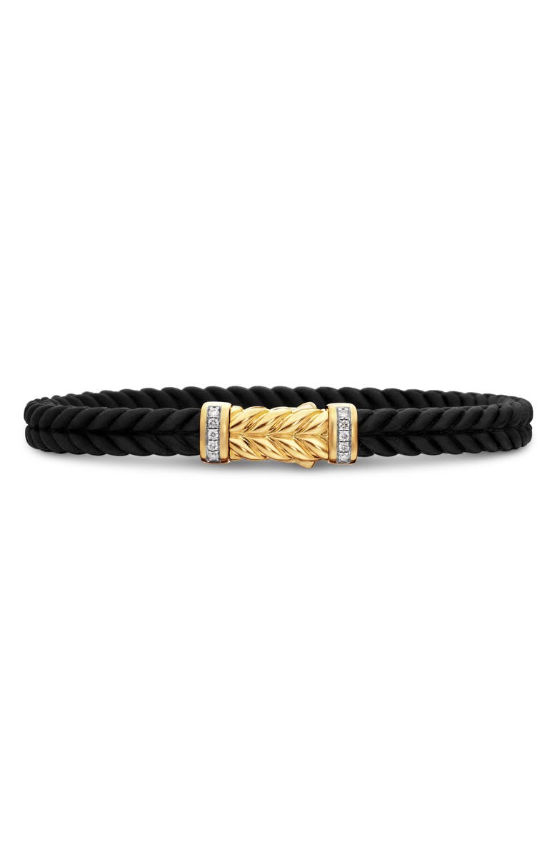 David Yurman Chevron Bracelet in Black Rubber with 18K Yellow Gold & Diamonds, Main, color,