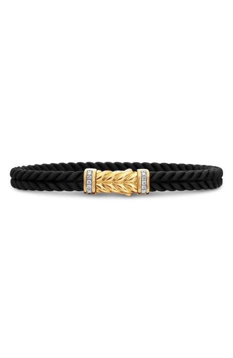 Chevron Bracelet in Black Rubber with 18K Yellow Gold & Diamonds