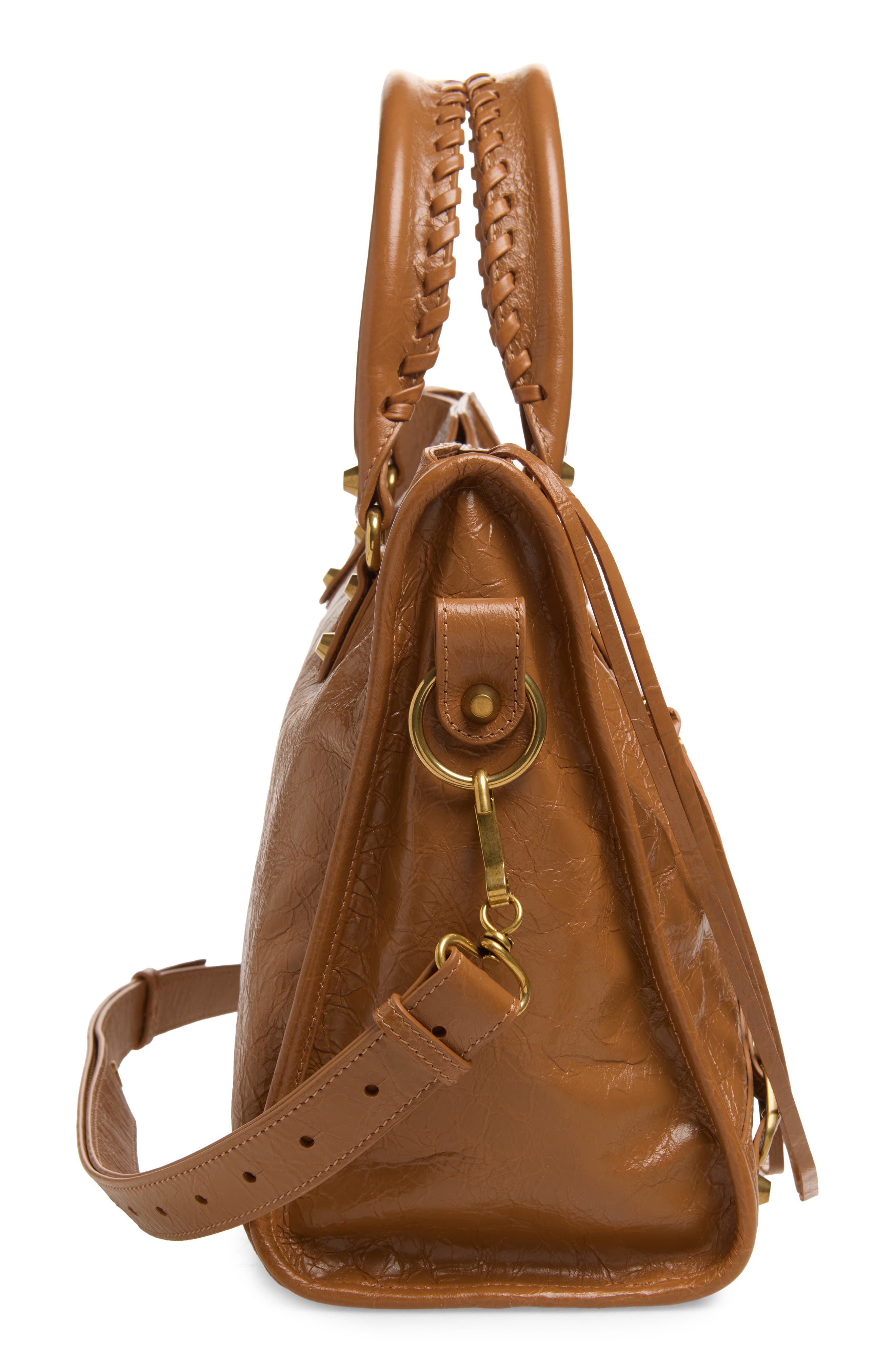 Balenciaga Medium Le City Crinkled Leather Tote, Alternate, color, 2630 Camel