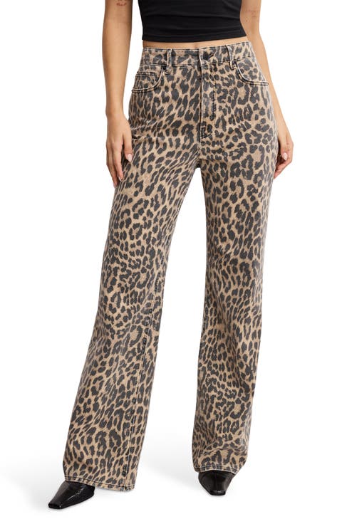Good Standard Leopard Print Wide Leg Jeans (Lucky Leopard 001) (Regular & Plus)