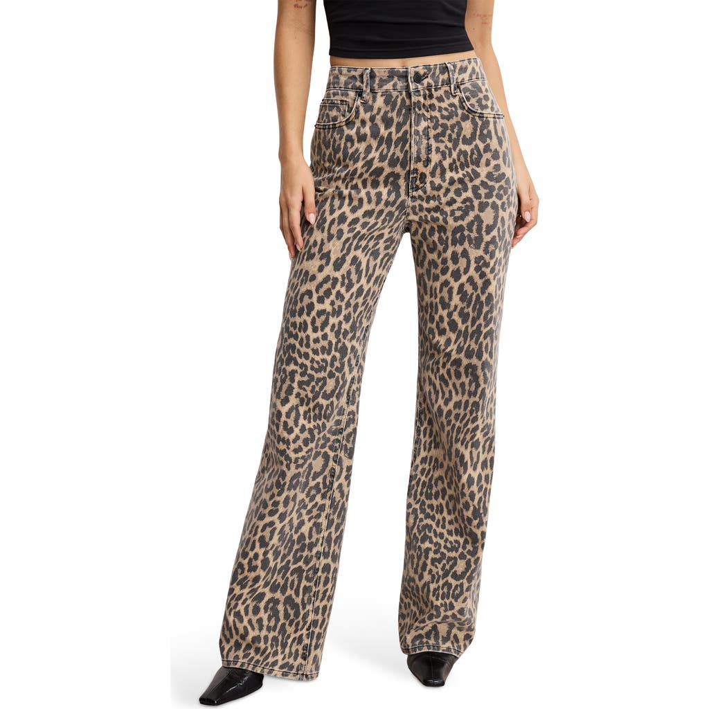 Good American Good Standard Leopard Print Wide Leg Jeans In Animal Print