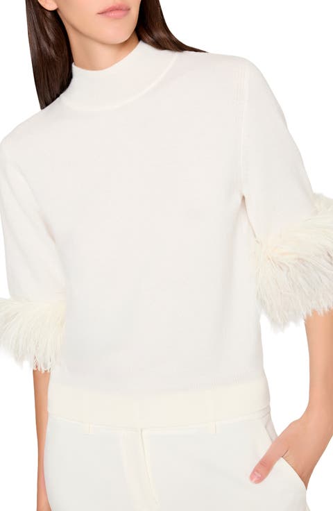Feather Cuff Short Sleeve Sweater