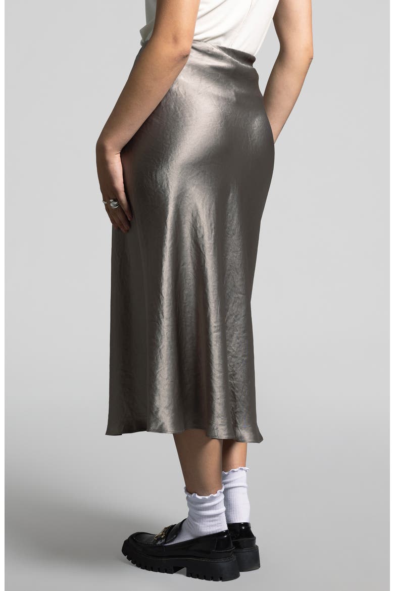 Emory Crinkled Satin Midi Skirt, Alternate, color, SMOKEY OLIVE