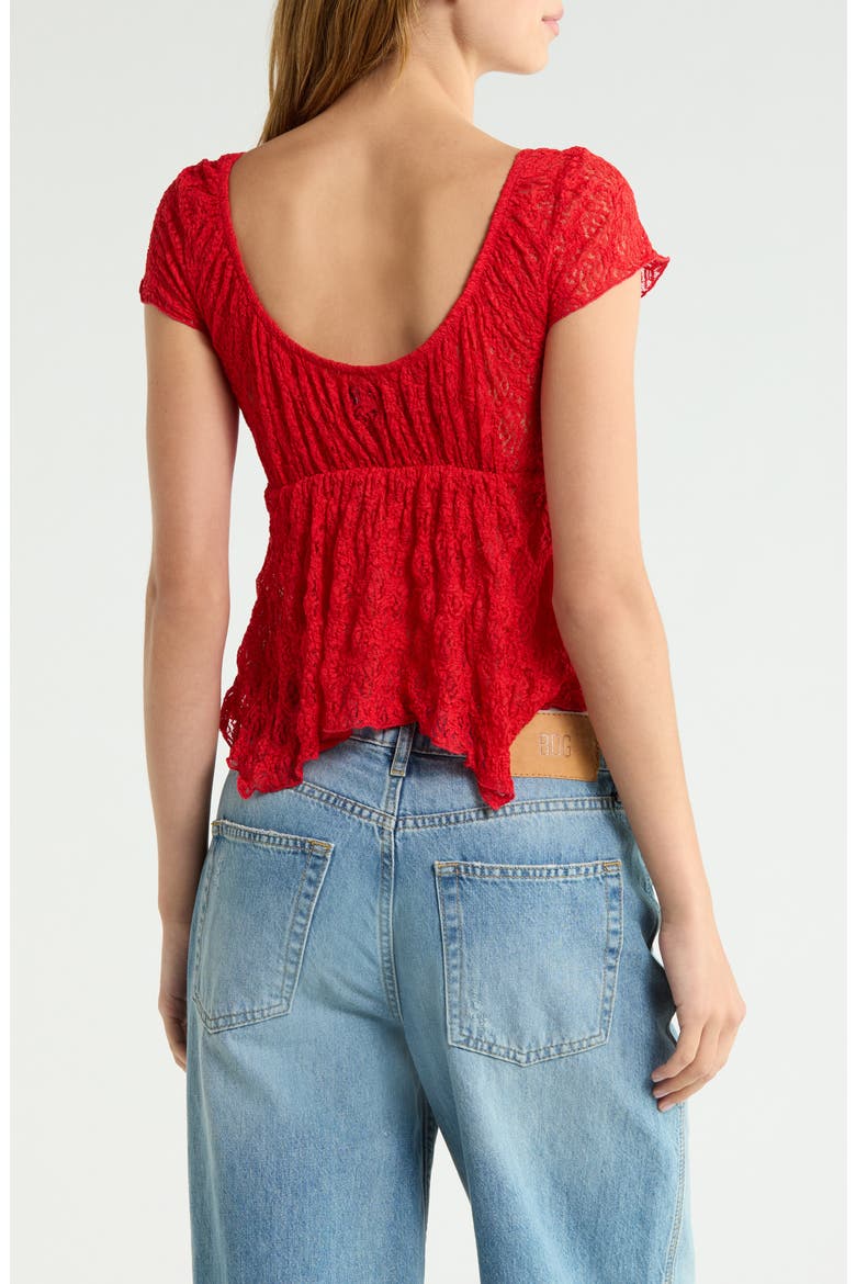 Piper Asymmetric Hem Stretch Lace Top, Alternate, color, RED