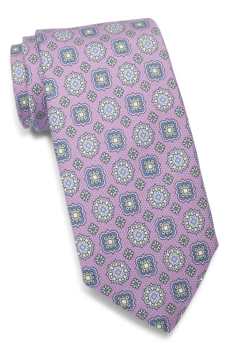 David Donahue Medallion Silk Tie, Main, color, Lilac