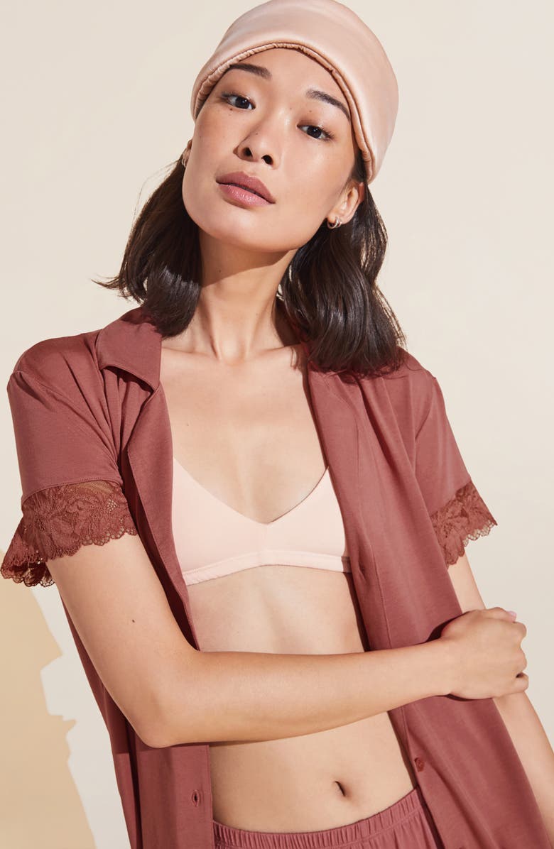 Eberjey Rosalia Lace Trim Short Pajamas, Alternate, color, Rosewood