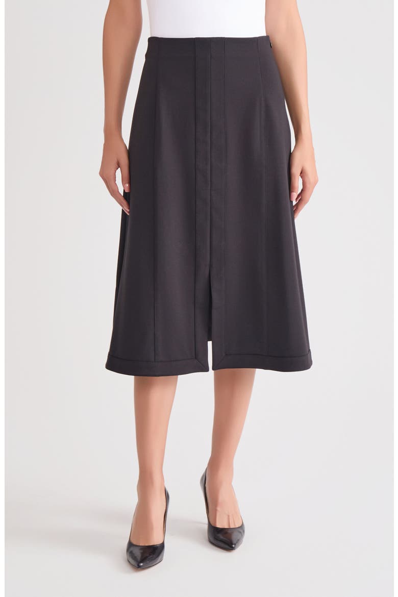 Ponte Front Slit Midi Skirt, Main, color, BLACK