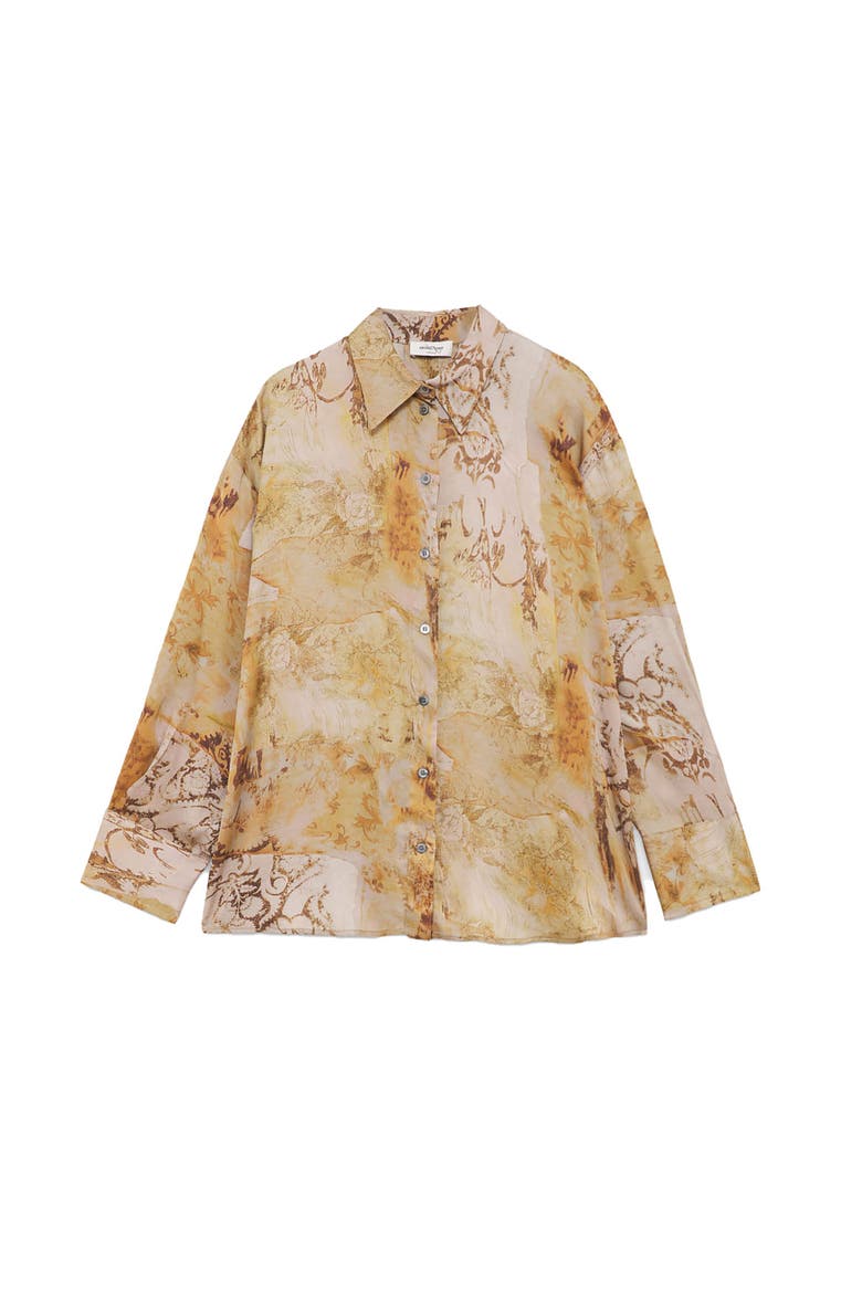 Graphic Print Satin Blouse, Alternate, color, Beige
