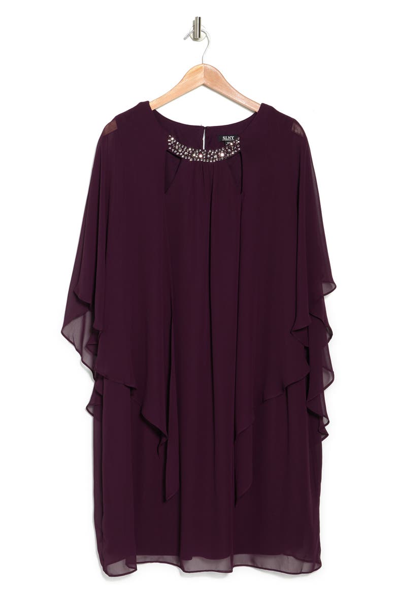 Cutout Crystal Embellished Neck Shift Cocktail Dress, Alternate, color, AUBERGINE