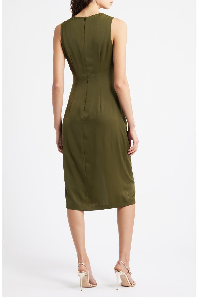 Ruffle Detail Sleeveless Satin Sheath Midi Dress, Alternate, color, OLIVE
