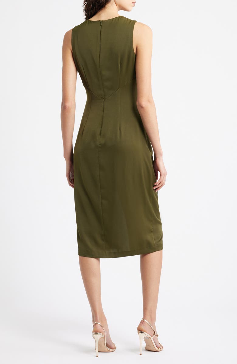 Vince Camuto Ruffle Detail Sleeveless Satin Sheath Midi Dress, Alternate, color, Olive