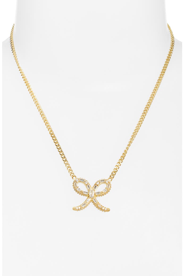 Cubic Zirconia Ribbon Pendant Necklace, Alternate, color, GOLD