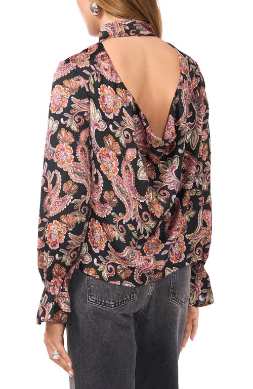 1.state Paisley Print Open Back Mock Neck Top In Black