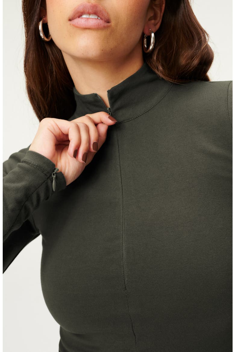 Zip Mock Sleeve Top, Alternate, color, INK001