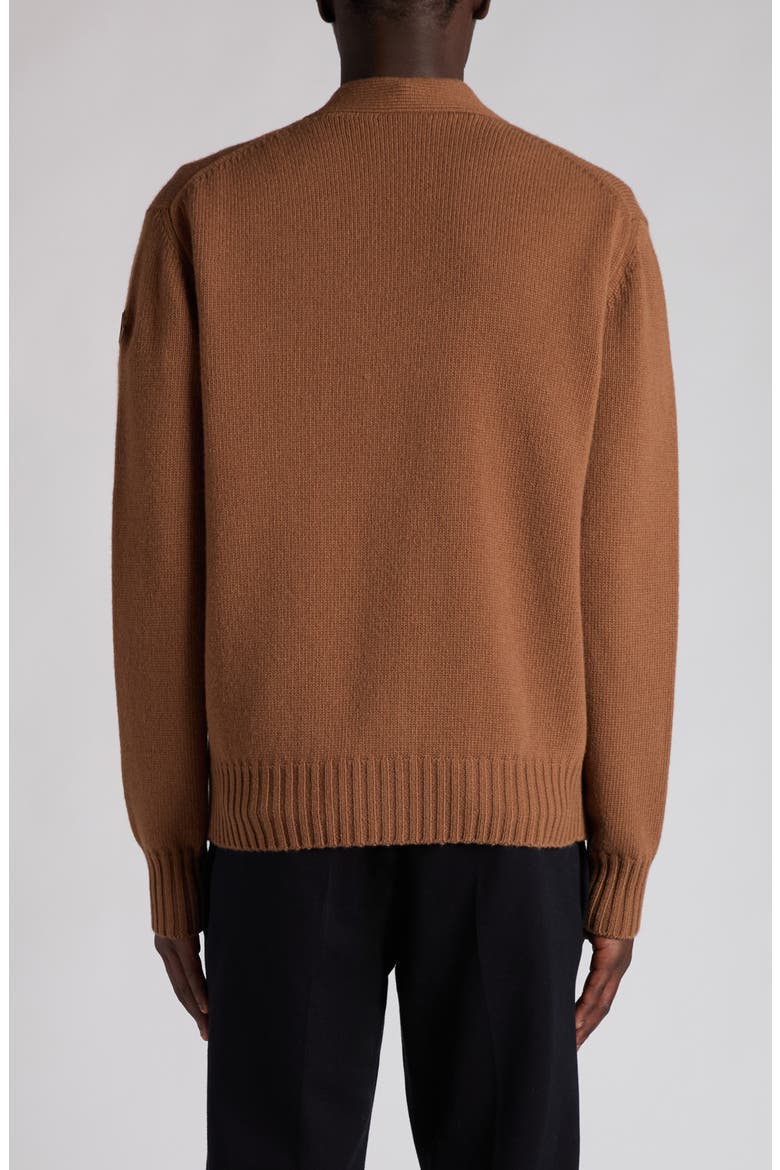 Logo Patch Virgin Wool Cardigan, Alternate, color, DULL BROWN