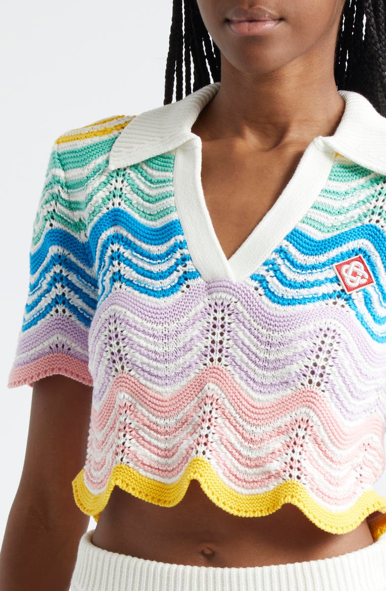 Casablanca Gradient Wave Pointelle Organic Cotton Crop Sweater, Alternate, color, 