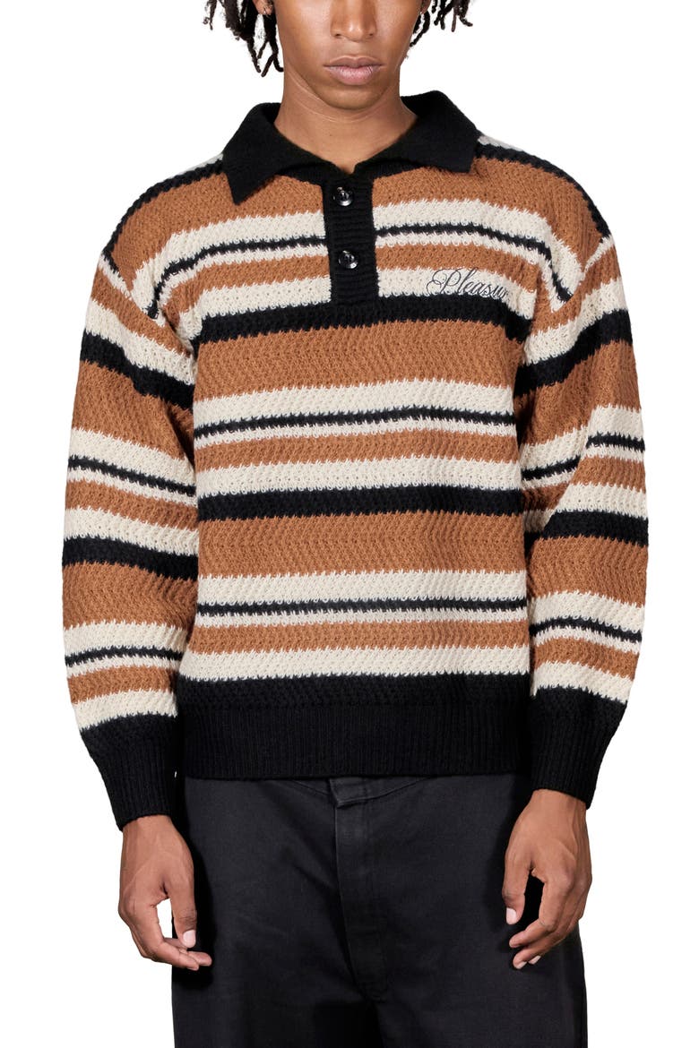 Cooper Stripe Polo Sweater, Main, color, BROWN