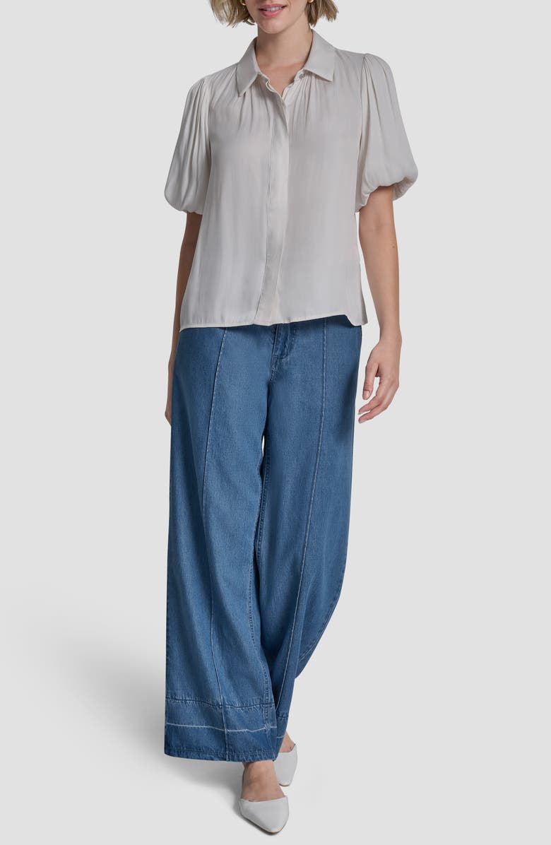 DKNY Park Satin Shirt, Alternate, color, Ivory