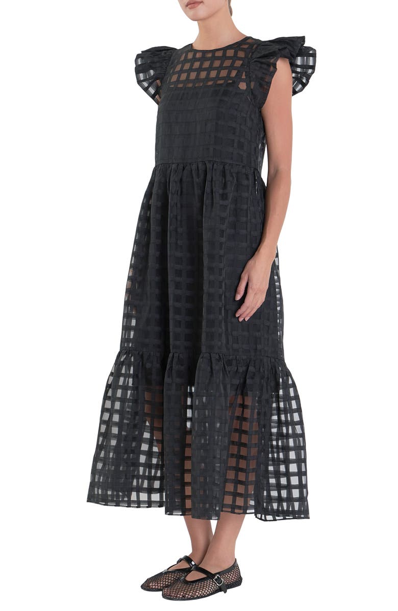 English Factory Check Organza Dress, Alternate, color, Black