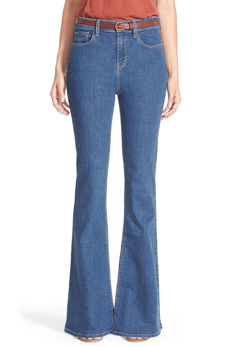 SP Black Belted High Rise Flare Leg Jeans, Main, color, 