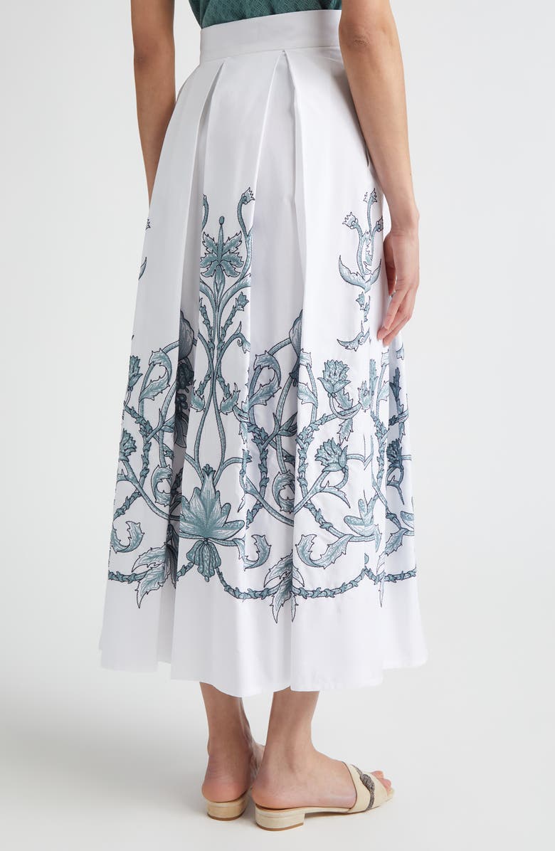 Eleventy Floral Embroidered Cotton Midi Skirt, Alternate, color, 01-175 White/Jade