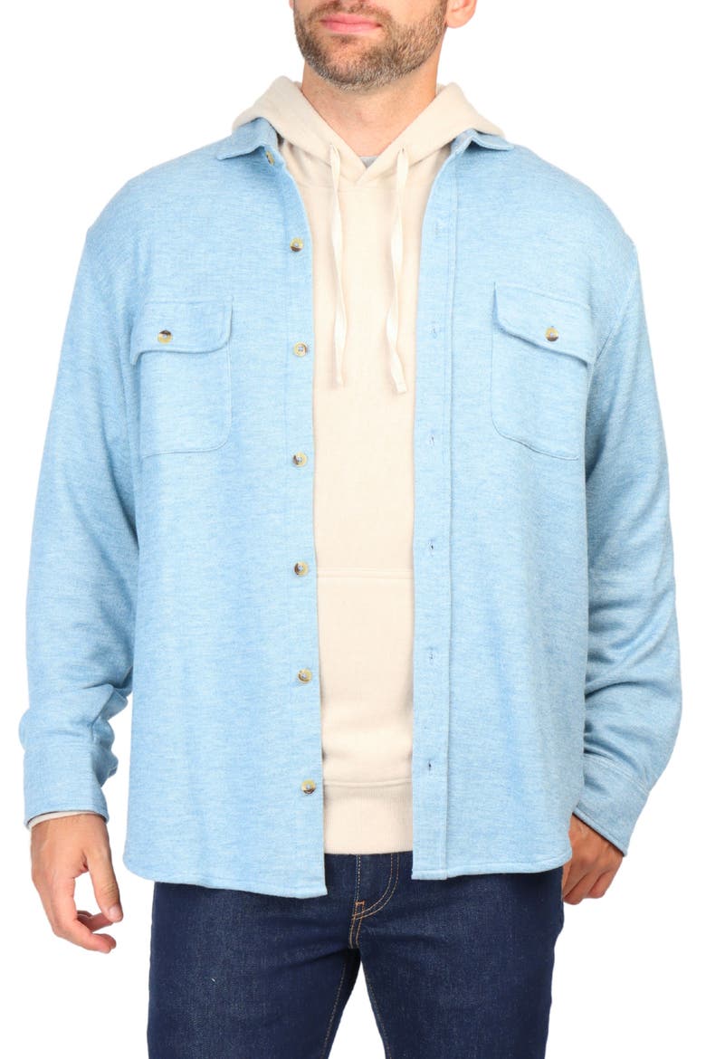 Long Sleeve Melange Solid Button Front Shirt, Alternate, color, AQUA