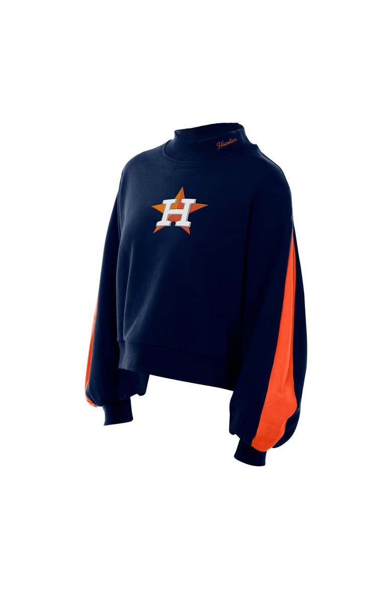 Women's New Era  Navy Houston Astros Mock Neck Balloon Sleeve Sweatshirt, Alternate, color, Navy