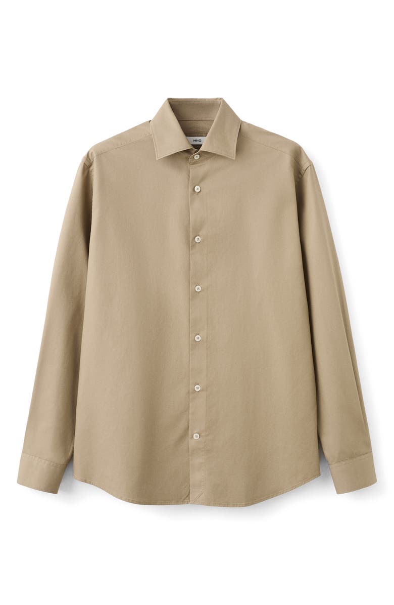 MANGO Slim Fit Cotton & Lyocell Button-Up Shirt, Alternate, color, Brown
