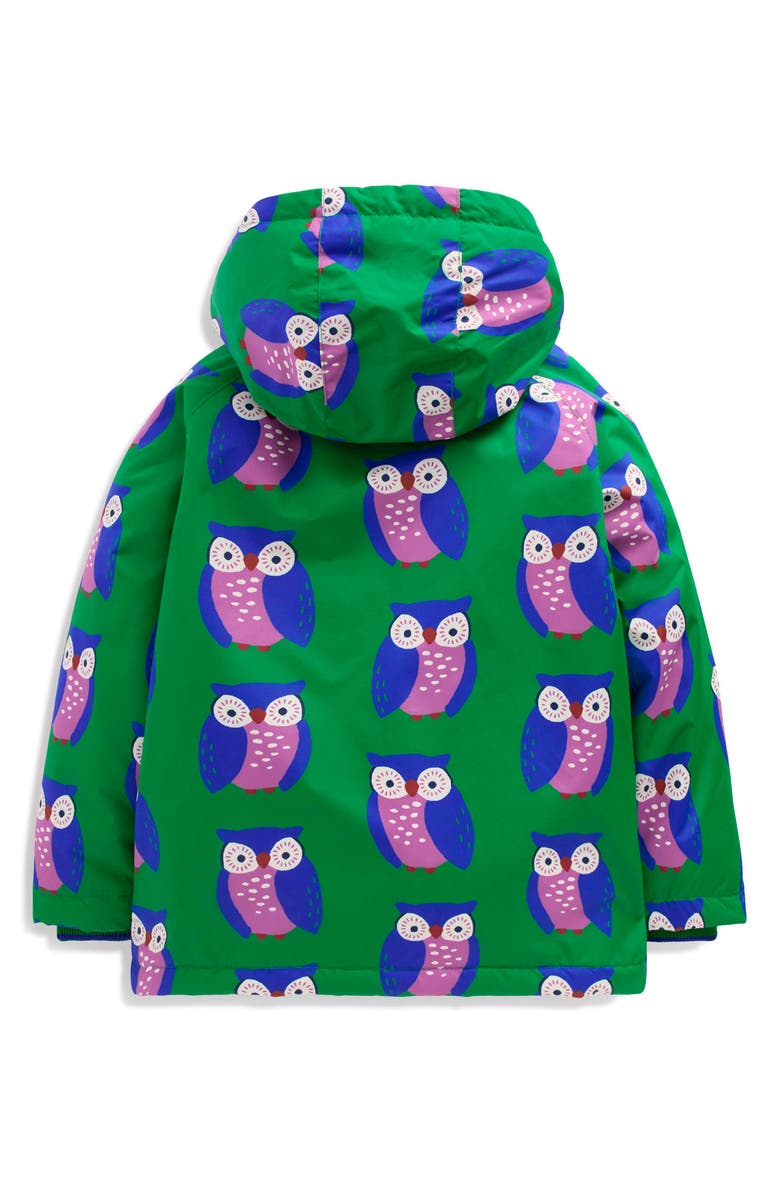 Mini Boden Kids' Fleece Lined Jacket, Alternate, color, Rich Emerald Geo Owls