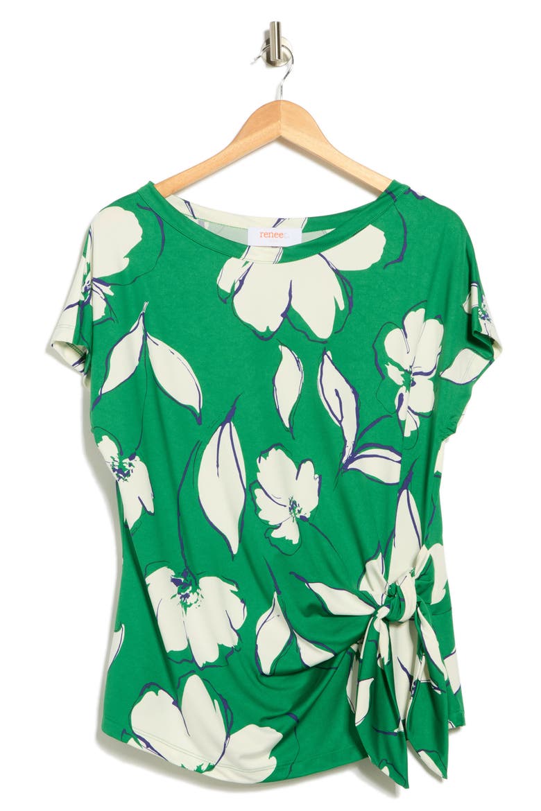 Floral Knotted Top, Alternate, color, GREEN