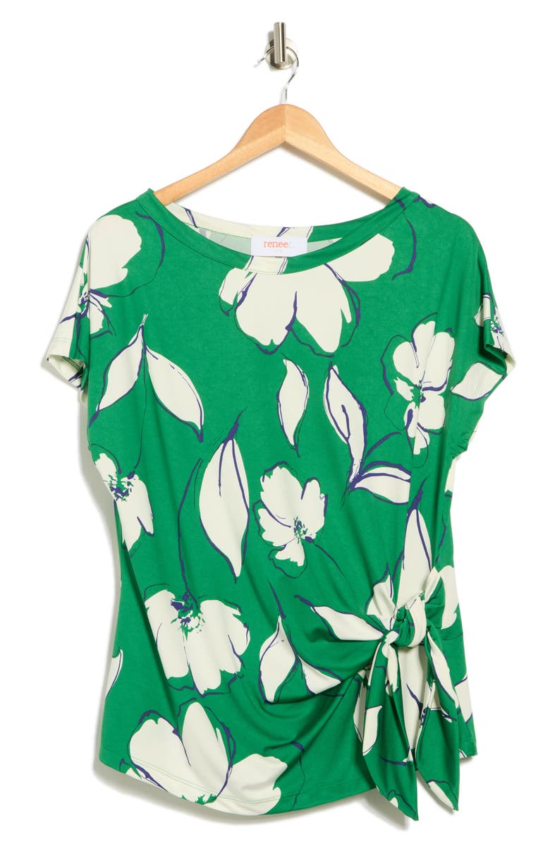 Renee C Floral Knotted Top, Alternate, color, Green