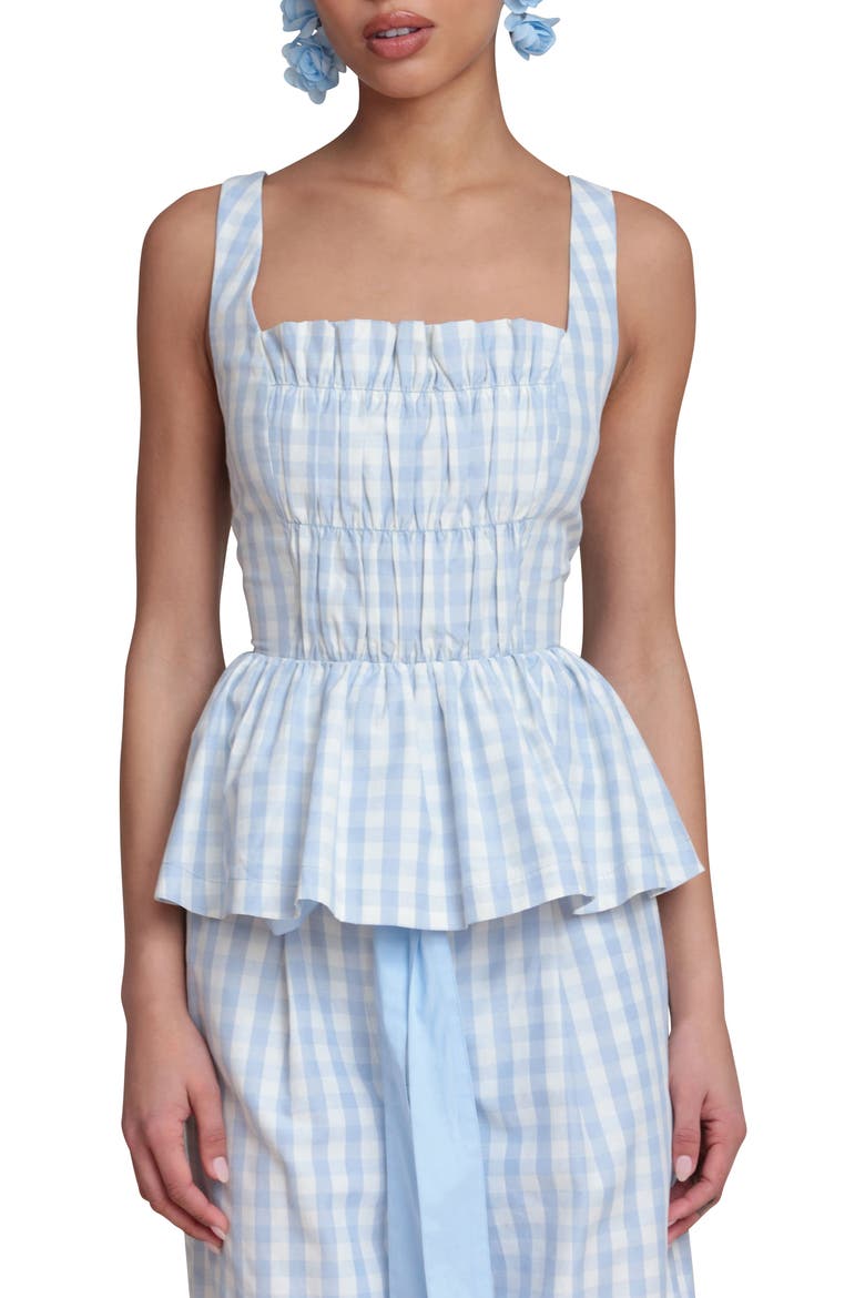 Gingham Peplum Top, Main, color, LIGHT BLUE GINGHAM